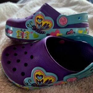 CROCS Purple and Blue Kids Clogs with Butterfly Design